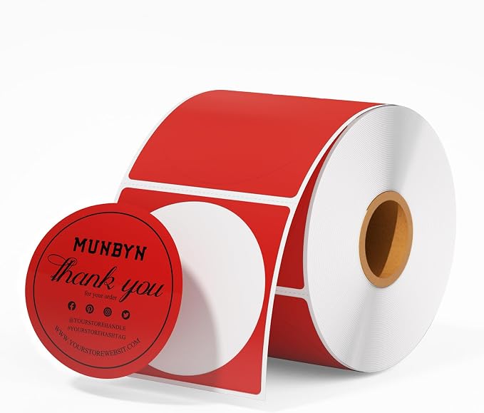 MUNBYN 2 Inch Red Round Thermal Labels, Multi-Purpose Self-Adhesive Circle Thermal Label Stickers for Business, 750 Sheets/1 Roll