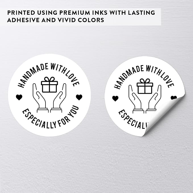 Andaz Press Round Small Business Sticker Labels, 120-Pack, Gift Handmade with Love, Especially for You, Present Handmade Stickers for Packaging, Product Labels for Small Business