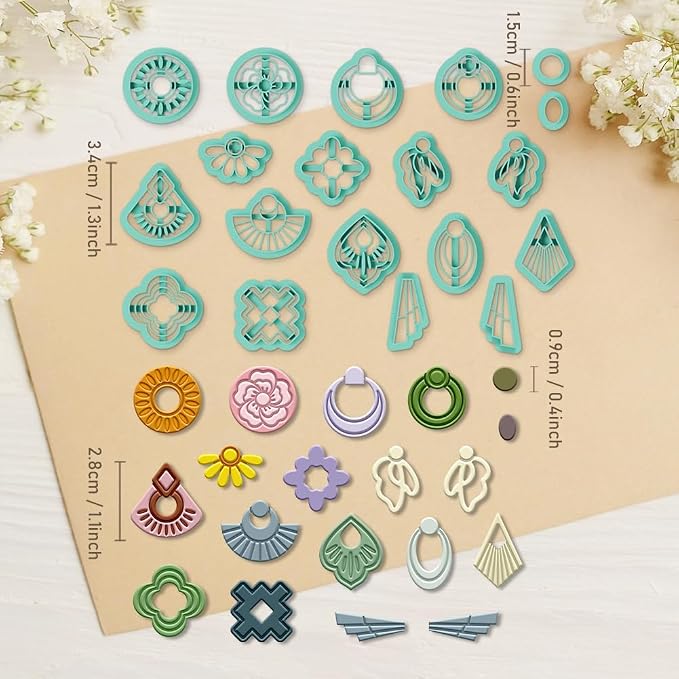 ORIGACH 19 Pcs Geometric Irregular Shape Polymer Clay Cutters Set Boho Earring Clay Cutter DIY Craft Supplies for Earring and Jewelry Making