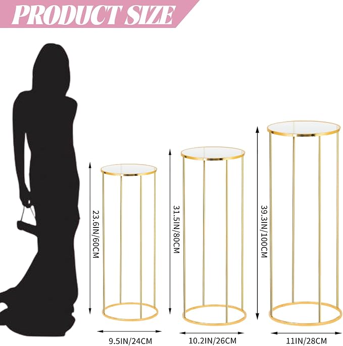 Bonastella Cylinder Stands for Party, 3PCS Cylinder Pedestal Stand, Cilindros Para Fiestas Cake Table Stand for Parties Metal Plant Stand Cylinder Tables for Parties Round Cylinder Stands for Party