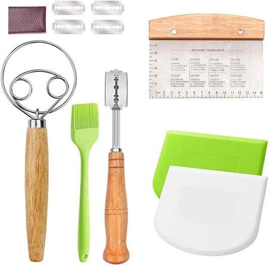 Dough Whisk and Scraper Bread Making Tools Bread Lame Tool and Pastry Brush for Danish Dough Sourdough