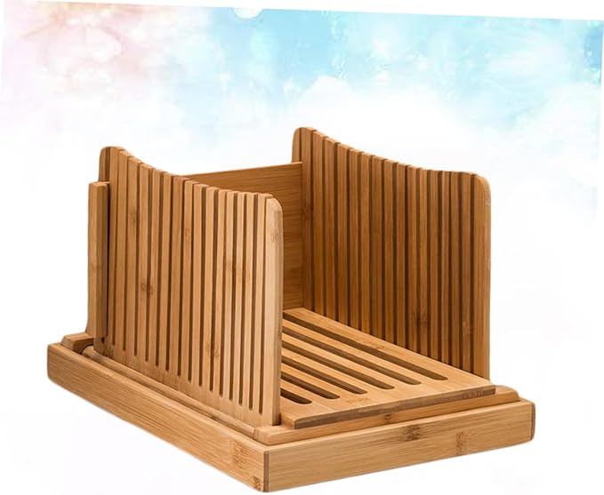 DECHOUS Bamboo Bread Slicer Guide with Crumb Tray Adjustable Loaf Slice Cutter for Homemade Bread Toast Bagels Sandwiches Foldable Kitchen Cutting Board 13.77 X 8.07 X 6.10 in