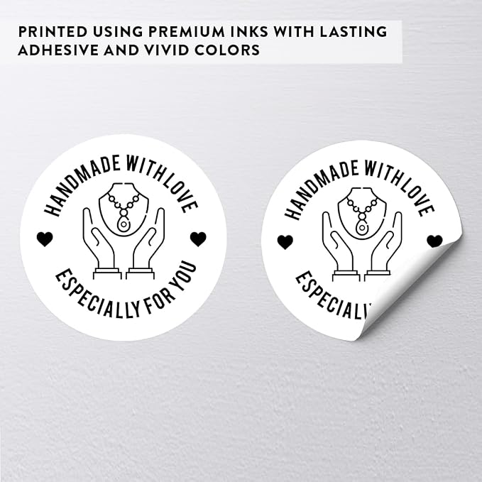Andaz Press Round Small Business Sticker Labels, 120-Pack, Necklace Handmade with Love, Especially for You, Jewelry Handmade Stickers for Packaging, Product Labels for Small Business