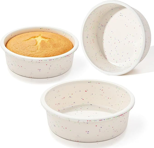 Vinino 6 Inch Silicone Round Cake Pan with Metal Reinforced Frame Set of 3, Nonstick Silicone Springform Pan for Baking Suitable for Making Layers, Cheese & Chocolate Cakes