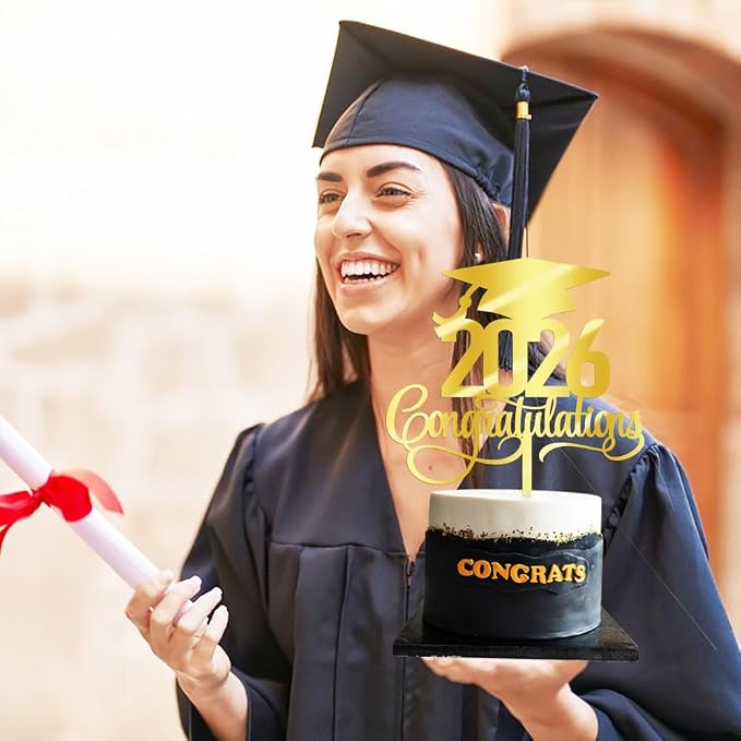 Acrylic 2026 Congratulations Graduation Cake Topper,Congrats Grad Cake Decor - 2026 High School/College/Senior Graduation Party Decorations Supplies(2026Congratulations Acrylic gold)