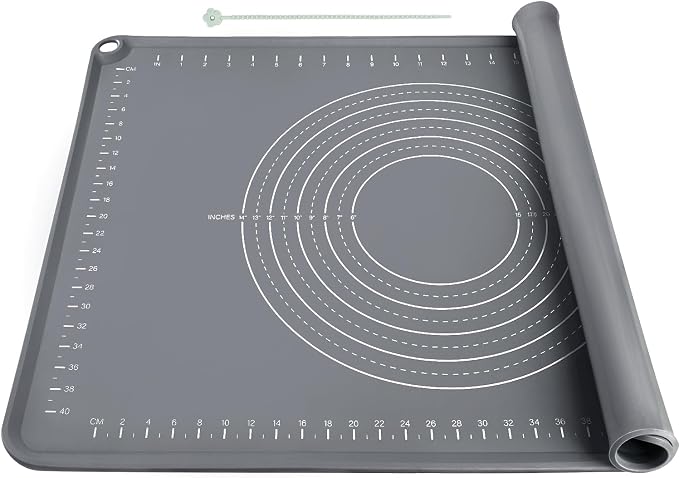 Extra Large Silicone Pastry Mat 20" x 28", Thick Baking Mat with Measurements and Edge Heightening, Non-Slip Food Grade Silicone Pad for Dough Kneading, Rolling Pie Crust, and Countertop Protection