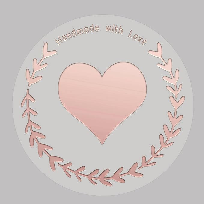 100 Pcs Handmade with Love Stickers, Transparent Foil sticker, 1.6 Inch Round Self-Adhesive Seals for Gift Packaging, Small Business, Envelope & Thank You Cards (Rose)