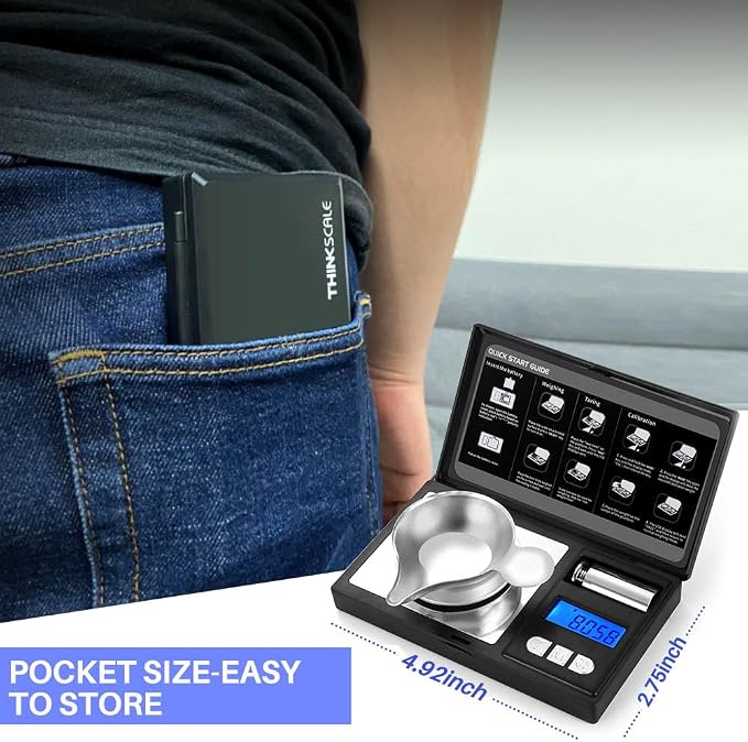 THINKSCALE Milligram Scale 50g x 0.001g, Powder Scale 0.001g Accuracy | Micro Scale for Weighing Powders & Jewelry, 50g Calibration Weight for Mg Scale, 6 Units, Tare, LCD Display