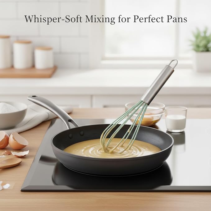 Silicone Coated Whisk, Stainless Steel Wire Balloon Whisk for Non-Stick Cookware, Mixing Tool for Eggs Batters and Sauces (1 PC)