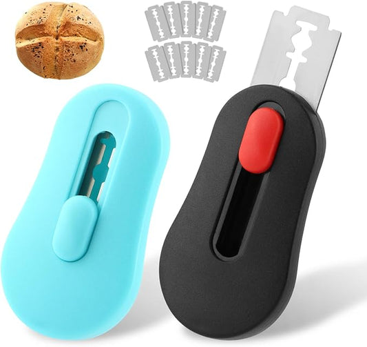 2PCS Bread Lame, Magnetic & Extractable Sourdough Scoring Tool with Safety Lock, Bread Dough Cutter Dough Scoring Tool for Baking, Include 12 Razor Blades & Pattern Guide Booklet
