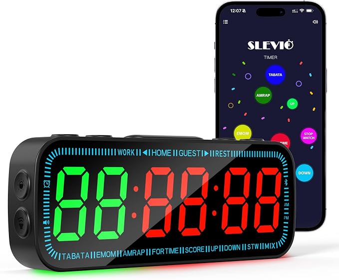 Gym Timer Clock Bluetooth App Controlled Magnetic Workout Interval Timer, Home Large LED Digital Display, Countdown Clock for Score Crossfit, Tabata, HIIT, EMOM, Boxing (Black)