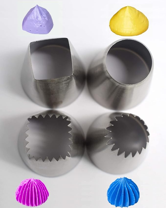 Extra Large Icing Tips Set with Round Star Square Eclair Churro Meringue Piping Tip for Cake Cupcake Cookie Decorating,4 Pcs