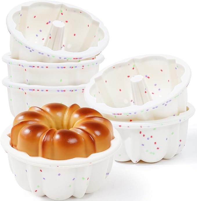 4 Inch Silicone Mini Fluted Tube Cake Pans with Metal Frame, 6 Pcs Nonstick Mini Flan Molds for Baking, BPA Free – Individual Reusable Jello Mold for Small Business or Home Baker(Cream)