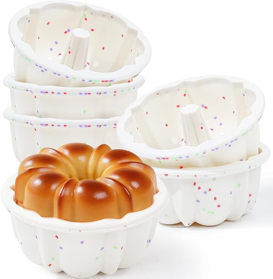 4 Inch Silicone Mini Fluted Tube Cake Pans with Metal Frame, 6 Pcs Nonstick Mini Flan Molds for Baking, BPA Free – Individual Reusable Jello Mold for Small Business or Home Baker(Cream)