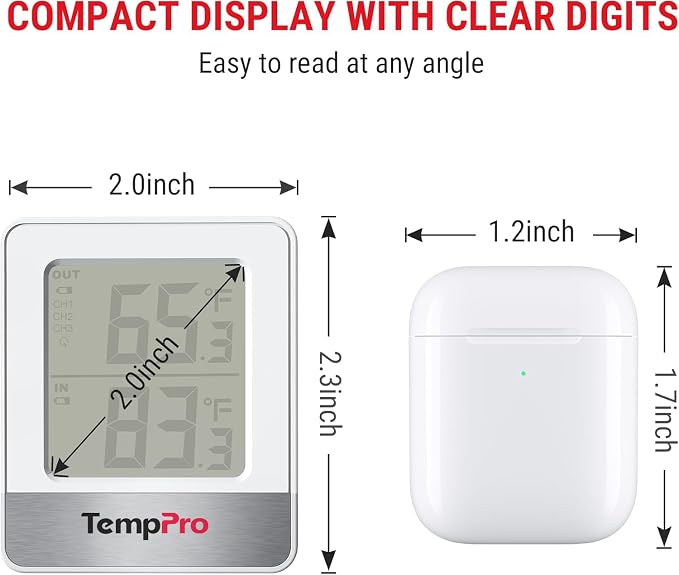 TempPro Indoor Outdoor Thermometer Wireless 500FT, Outside Greenhouse Thermometer with Temperature Sensor, Temperature Monitor for Patio Reptile House Home Baby Room (Previously ThermoPro)