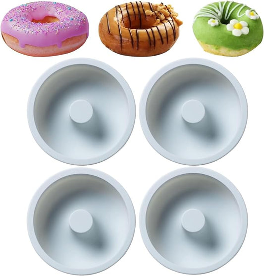 Small Size Silicone Donuts Pan Set, Non-stick Pastry Molds Cake Baking Molds for Bagel and Doughnut 4 Inches Cake Pans (Pack of 4, Blue)
