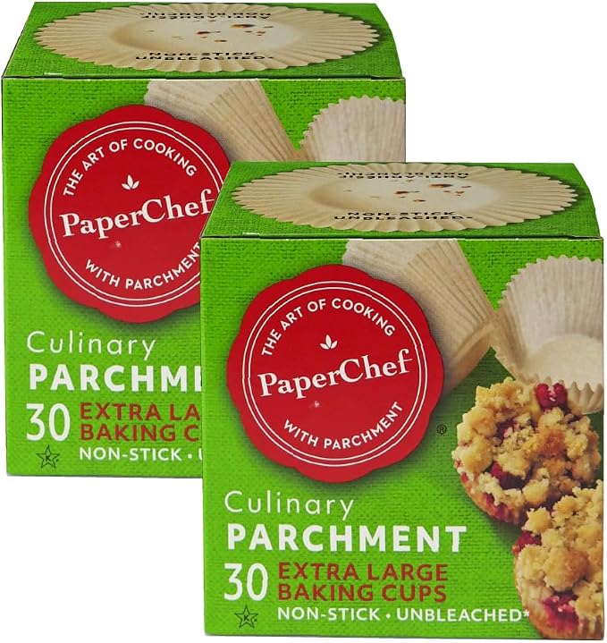 PaperChef XL Parchment Baking Cups Nonstick Easy Release 30 Count 2 Pack | Easy Release, Non-Stick Paper, Unbleached, Compostable - Perfect For Cupcakes and Muffins