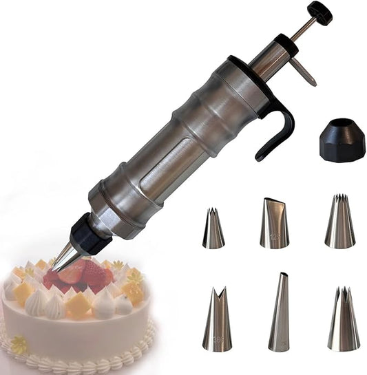 Dessert Decorating Piping Syringe Set Cake Decorating Tool | Cookie Gun Press, 6 Piping Icing Nozzles, For Baking, Cupcake, Deviled Eggs, Icing Decoration Gun, Frosting Piping Kit