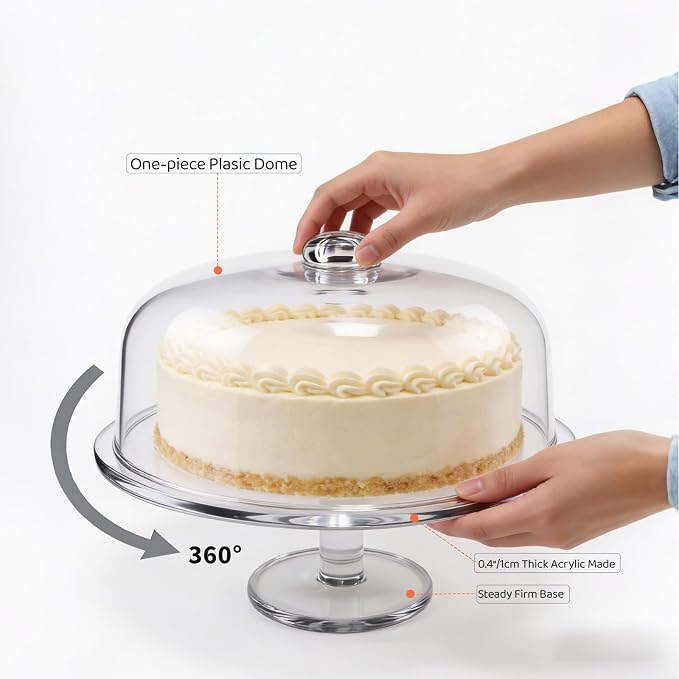 Acrylic Cake Stand with Dome 12 Inch Clear Rotating Cake Display Spinner Holder with Lid for Party Wedding Decorating