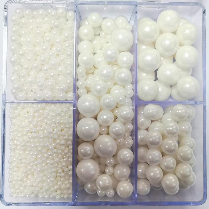 Edible White Pearl Sprinkles for Cake Decorating, Mixing 4 Sizes White Sugar Cupcake, Ice Cream, Donuts, Macaron Toppings Supplies 90g/ 3.17oz