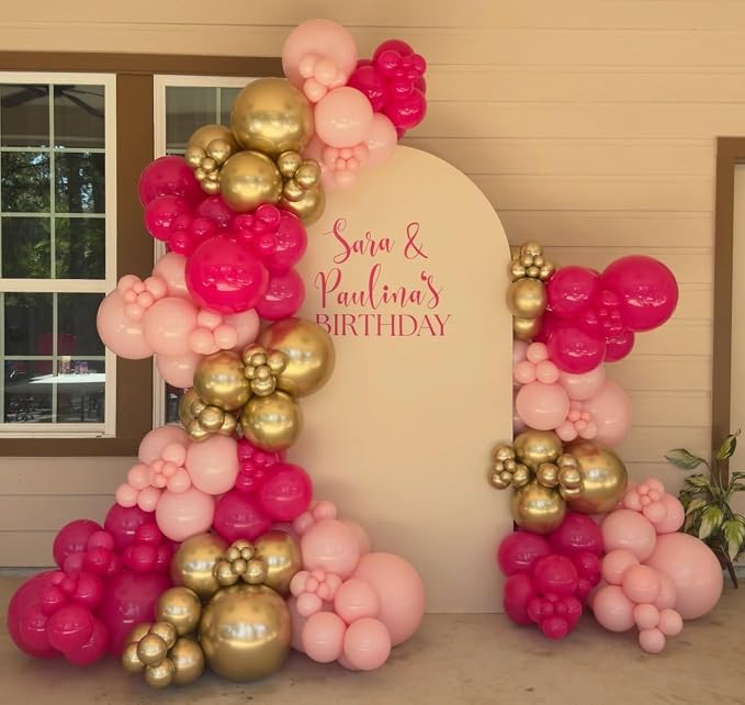 Pink Balloons Arch Kit 188pcs with Star, Hot Pink Shades of Pink Gold Balloons Different Size Balloon Garland Kit for Girl Birthday Baby Shower Anniversary Wedding Princess Party Decorations