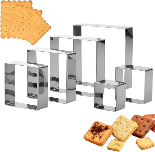 6 PCS Square Cookie Cutter Set - Cookie Cutters (1.5-4 Inch), Stainless Steel Set for Baking, Cookies, Biscuits & DIY - Durable Square Cutters for Holiday & Daily Use