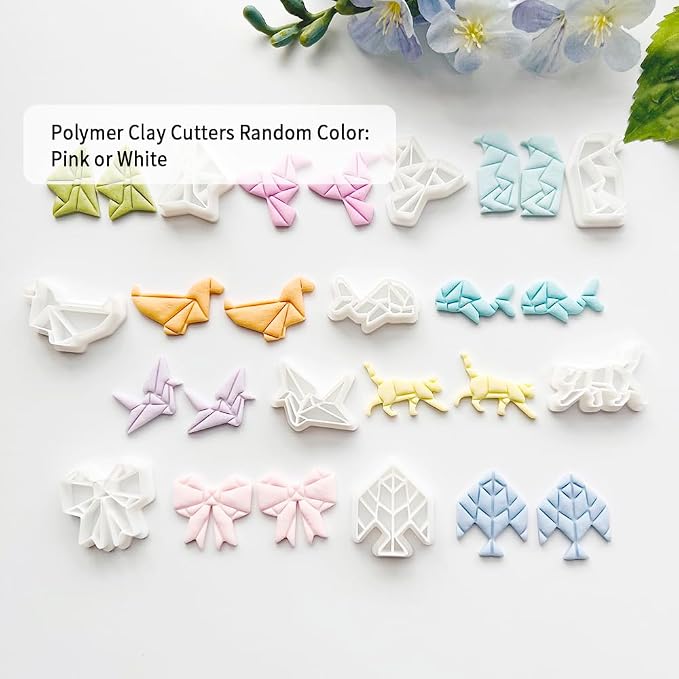 Xaekicr 9 Pcs Origami Shape Polymer Clay Cutters - Geometric Animal & Bow Cookie Cutter Set for Jewelry Making, Earring Molds, Fondant Cake Decorating & DIY Crafts
