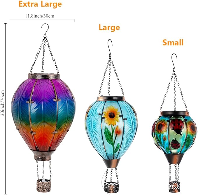 STARSOUL Extra Large Solar Hot Air Balloon Lantern with Flickering Flame, Hanging Solar Lantern Outdoor Waterproof, Hot Air Balloon Solar Light Decorations for Garden Yard Lawn Porch