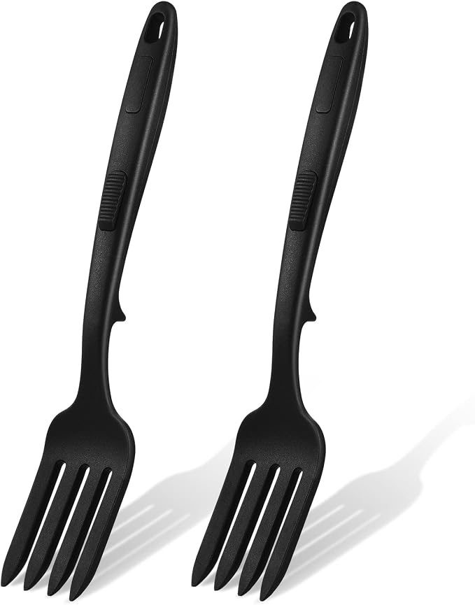 Mixweer 2 Pcs Silicone Flexible Fork 11.6 Inch Silicone Heat Resistant Cooking Fork Large Kitchen Non Stick Spork Ultimate for Mix Ingredients, Mash Food, Whisk Eggs, Baking(Black)