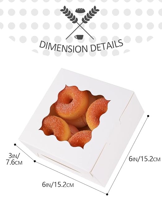 qiqee 140Pcs White Bakery Box with Window 6"×6"×3" Macaron Boxes Small Donut Pastry Boxes for Party Mini Cookie Boxes