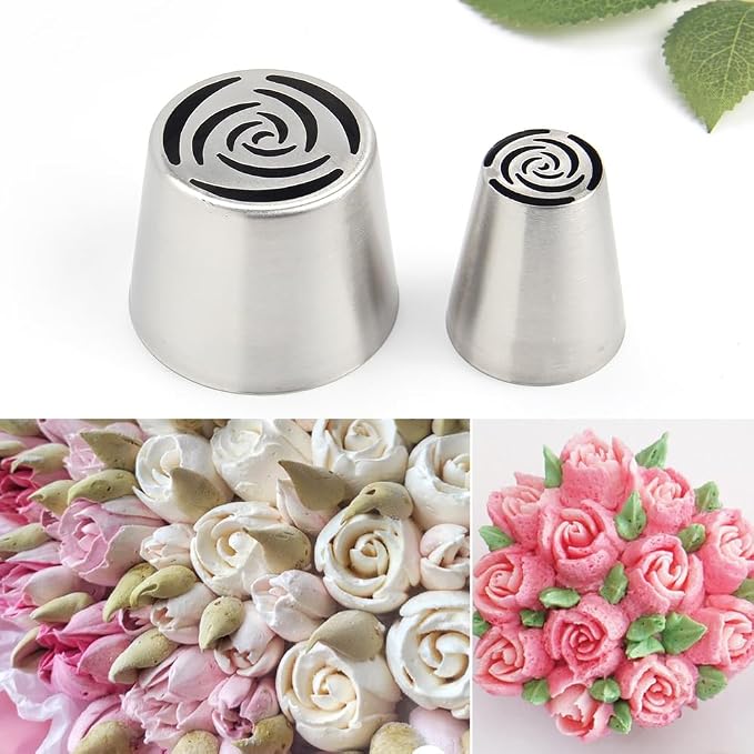 14 PCS Russian Piping Tips Set,Stainless Steel Icing Nozzles for Cake Decorating, Cream Flower Bouquet DIY Cookies, Desserts Baking Tools 1 XXL, 1 XL, 1 Medium Leaf, 10 Piping Bags, 1 Brush
