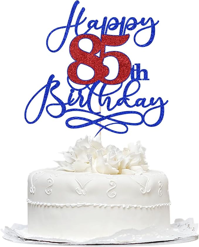 Happy 85th Birthday Cake Topper,Black font Golden Numbers 85th Birthday Cake Decoration，Hello 85, Cheers to 85 Years/85th Anniversary,85& Fabulous Party Decoration