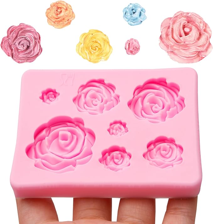 Unicorn Fondant Molds Rose Flowers Silicone Mould for Cake Decoration Chocolate Unicorn Horn Design Cupcake Toppers Clay, Set of 4