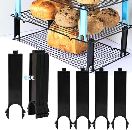 4PCS Saving Harvest Cooling Rack Stacker - Cooling Rack Organizer, Stacking Clips for Cookie & Stackable Cooling Rack, Cookie Bread Cake Cooling Rack Baking Gifts (Black, Large 4pcs)