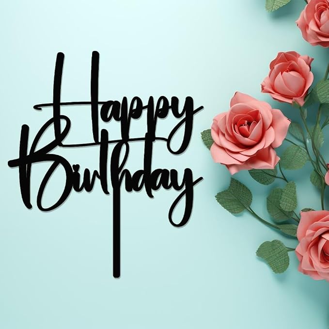 Acrylic black Happy Birthday Cake Topper, Happy Birthday Cake Bunting Deco, Baby Gender Reveal Party/Anniversary PartyDecoration Supplies (Acrylic black)