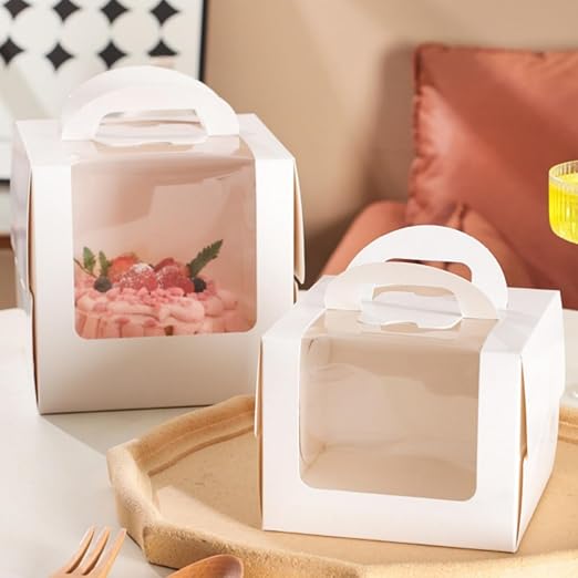 40 Pack Cake Boxes with Boards (20 Boxes + 20 Boards), 8 x 8 x 5.5 Inch Bakery Boxes with Clear Window, Stickers, Disposable Tall Square Cake Container for Cake, Donut, Pie