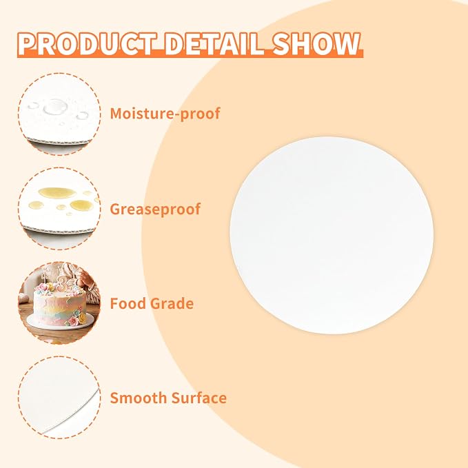 HORLIMER 50 Pack Cake Boards 10 Inch Round, Food-Grade Circle Cardboard Cake Drums Base, White Cake Plates for Birthday, Party, Wedding Display