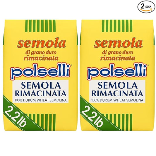 POLSELLI 2 Pack Semola Flour, Semolina Rimachinata Di Grano Duro 1 kg | Double-Milled Durum Wheat Flour For Bread, Pizza And Pasta Making, Fine Texture, Easy Dough Handling, Product Of Italy.
