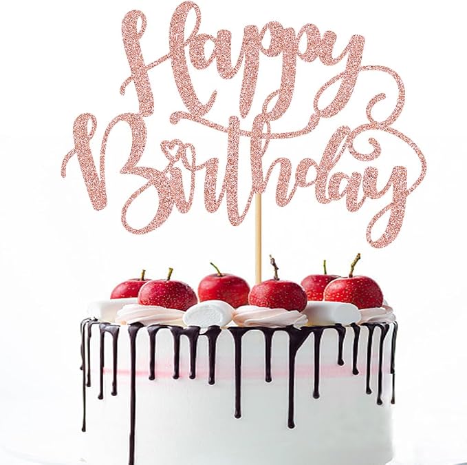 Handmade Glitter Happy Birthday Cake Topper,Birthday Party Cake Decorations, Anniversary/Birthday Party Decoration Supplies (Rose Gold)