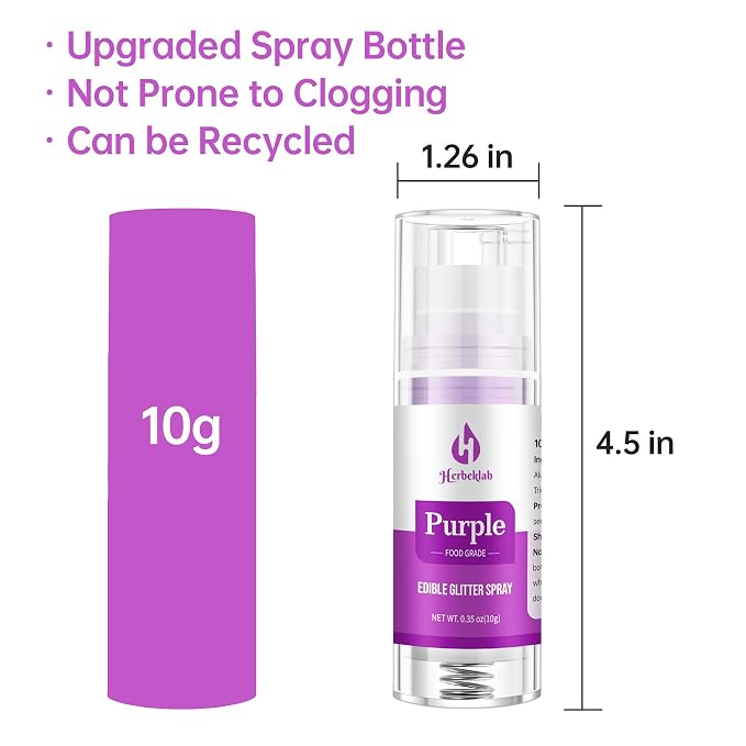Purple Edible Glitter Spray – Herbeklab 10g Food Grade Edible Shimmer Spray for Cakes, Cookies, Chocolate, Strawberries, Drinks and Cocktails– Upgraded Bottle Design