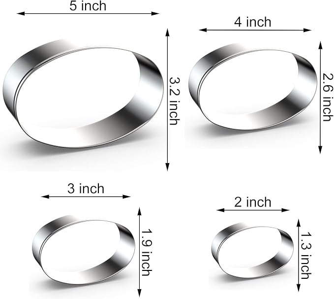Oval Cookie Cutter Set Large - 5 Inch, 4 Inch, 3 Inch, 2 Inch - Geometric Frame Plaque Cookie Cutters Shapes Molds - Stainless Steel