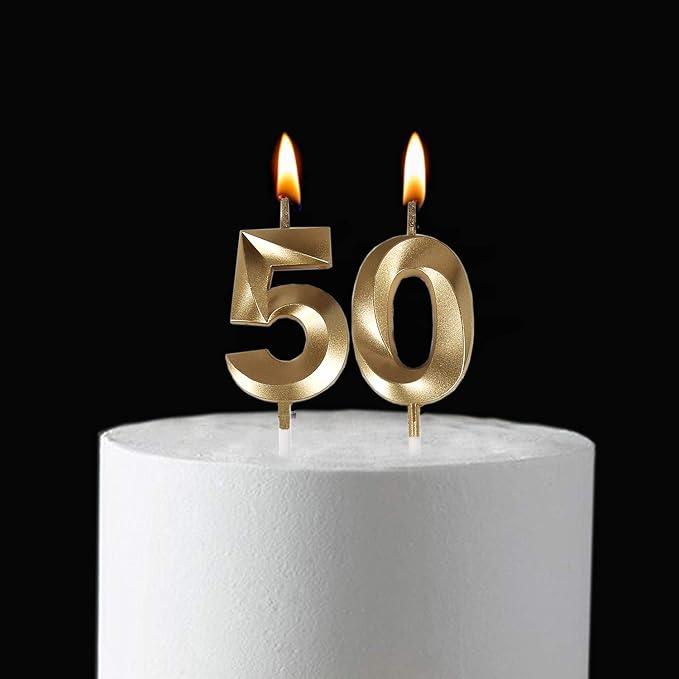 50th Birthday Candles,Gold Number 50 Cake Topper for Birthday Decorations Party Decoration