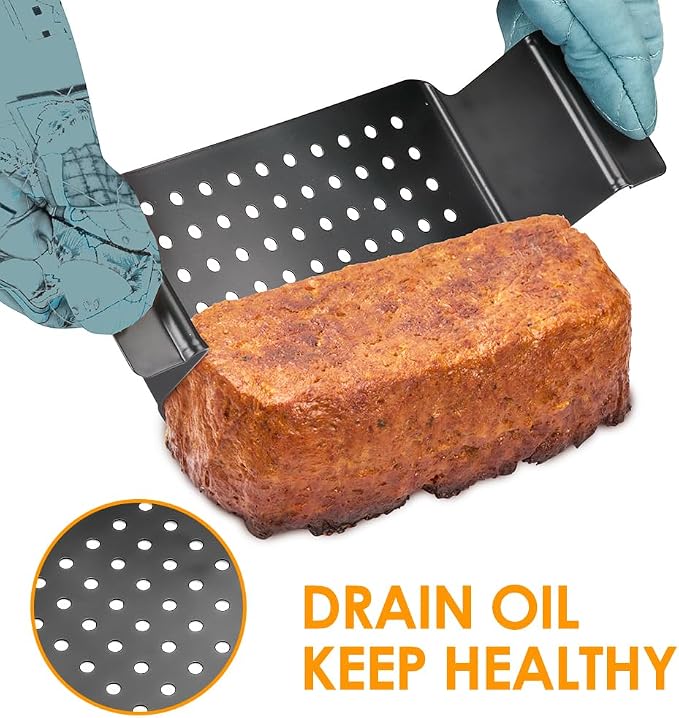 Meatloaf Pan with Drain Tray, Nonstick Baking Loaf Pan with Insert 9 x 5 Inches Loaf Pans for Baking Bread and Meat, 2-Piece Set, Black