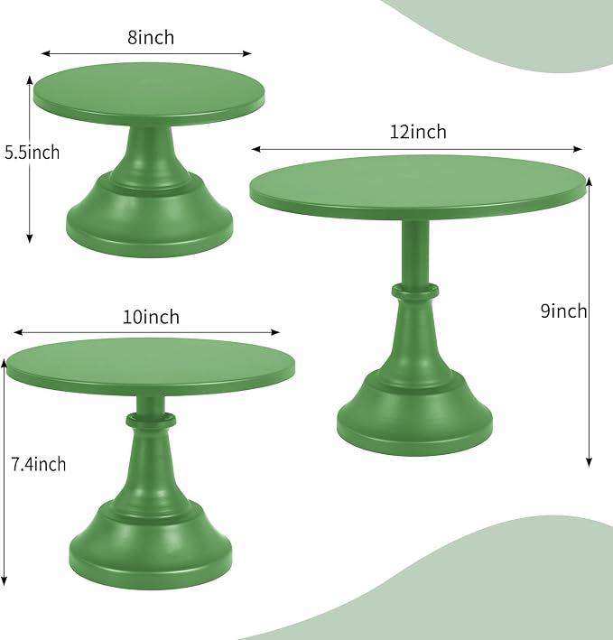 3 Pcs Cake Stand Set Metal Round Cake Holder Cupcake Stands 8/10/12 inch Green Dessert Display Stands Dessert Table Decorations for Birthday Parties, Baby Shower,Wedding Banquets and Anniversary