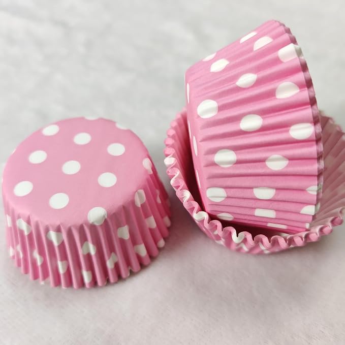 Lucky Star Pink Polka Dot Paper Muffin Cupcake Liners case Baking Cups 100 pcs,Standard Size 2x1.25inch