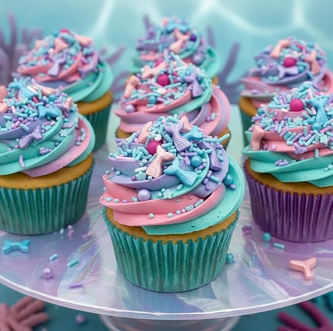 Manvscakes Sprinkles- Edible Cake and Cupcake Sprinkles with Assorted Shapes and Sizes for Parties, Blue pink and purple Mix for Cookies, Ice Cream, Cake and Cupcake Decorating, 4 oz (Mermaid)