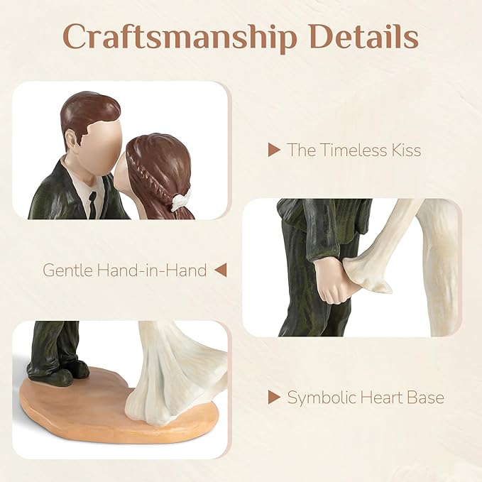 Storieme Bride and Groom Cake Topper: 5.3" Elegant Vintage Wedding Toppers for Cake - Romantic Engagement Newlyweds Kissing Resin Figurines Couple Gifts for Anniversary