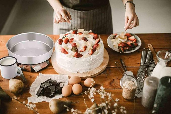 TeamFar Cake Pan Set of 2, 8 Inch Cake Pan Round Tier Tins Set Stainless Steel, Healthy & Heavy Duty, Mirror Finish & Easy Clean, Dishwasher Safe