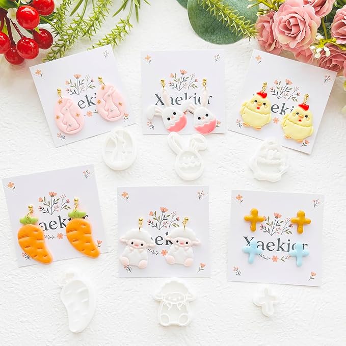 Easter Polymer Clay Cutters Set - 12pcs Sharp & Durable Bunny, Chick, Egg & Lily Shapes for DIY Earring Jewelry Making, Soft Clay Crafts & Spring Holiday Supplies