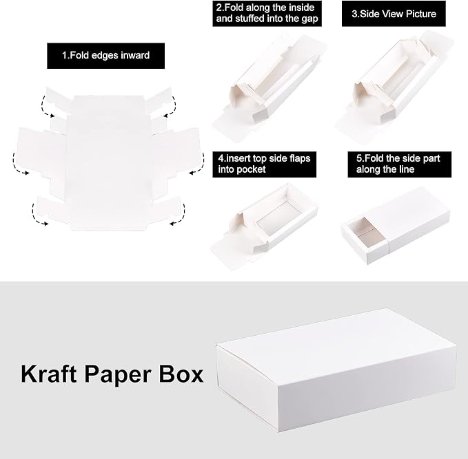 BENECREAT 12pcs White Kraft Paper Drawer Box, 6.2x3.5x1.5inch Cardboard Present Boxes for Crafting Cupcake, Birthday, Bridesmaid Proposal and Graduation